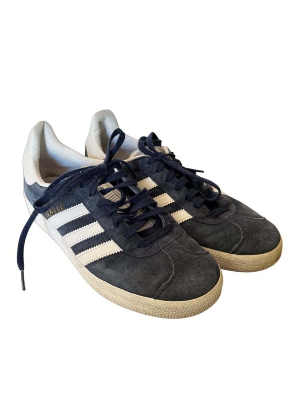 adidas Gazelle Navy Suede Sneakers with White Stripes-Size 5